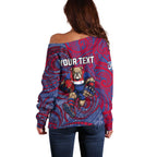 Custom Western Bulldogs Mascot Off Shoulder Sweater Polynesian Tribal Swirl Dynamic - Bulldog Football