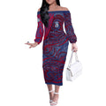 Custom Western Bulldogs Mascot Off The Shoulder Long Sleeve Dress Polynesian Tribal Swirl Dynamic - Bulldog Football