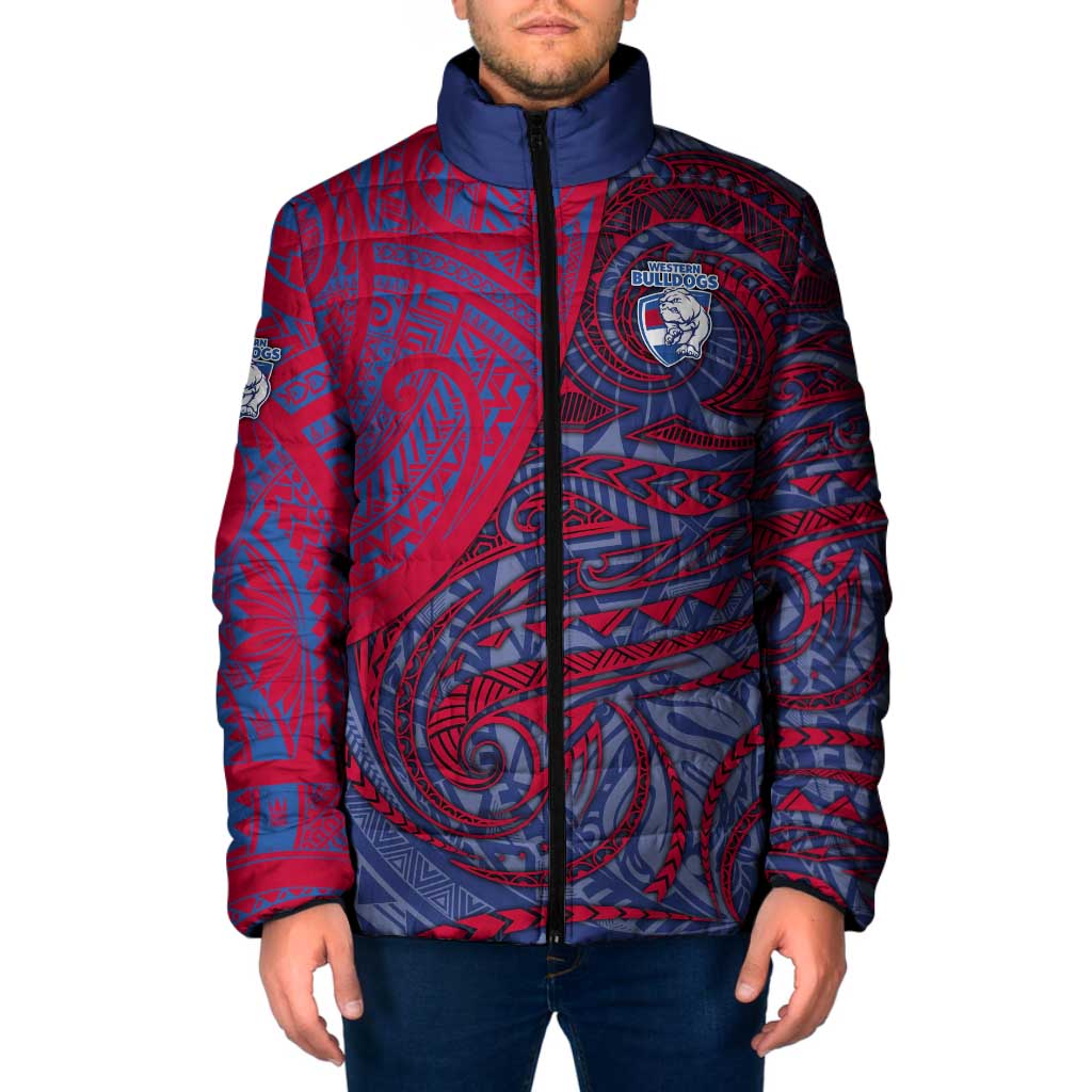 Custom Western Bulldogs Mascot Padded Jacket Polynesian Tribal Swirl Dynamic - Bulldog Football