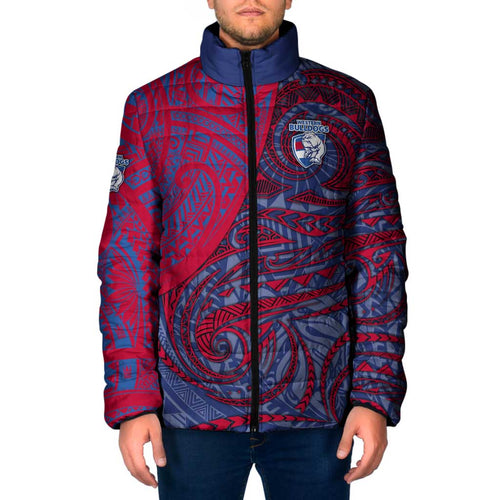 Custom Western Bulldogs Mascot Padded Jacket Polynesian Tribal Swirl Dynamic - Bulldog Football