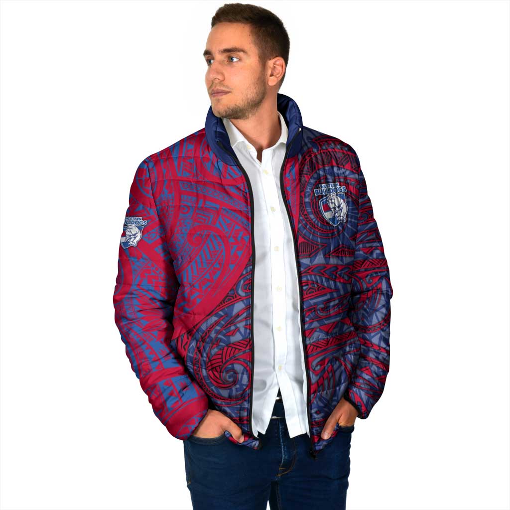 Custom Western Bulldogs Mascot Padded Jacket Polynesian Tribal Swirl Dynamic - Bulldog Football