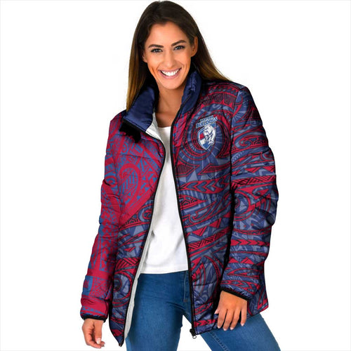 Custom Western Bulldogs Mascot Padded Jacket Polynesian Tribal Swirl Dynamic - Bulldog Football