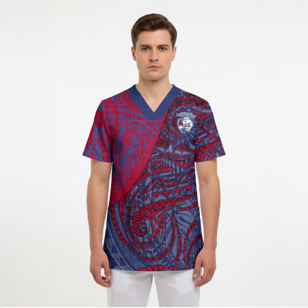 Custom Western Bulldogs Mascot Scrub Top Polynesian Tribal Swirl Dynamic - Bulldog Football
