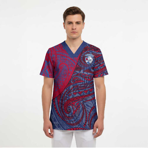 Custom Western Bulldogs Mascot Scrub Top Polynesian Tribal Swirl Dynamic - Bulldog Football