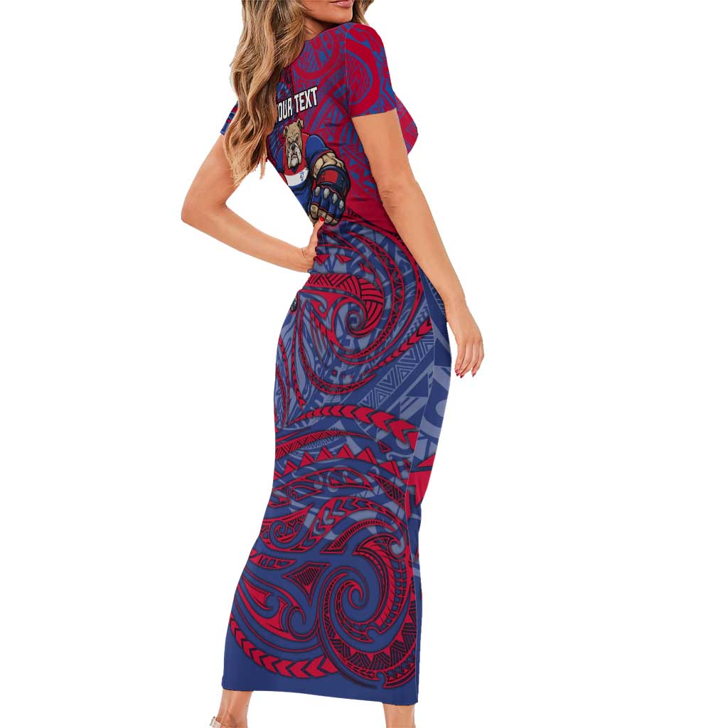 Custom Western Bulldogs Mascot Short Sleeve Bodycon Dress Polynesian Tribal Swirl Dynamic - Bulldog Football