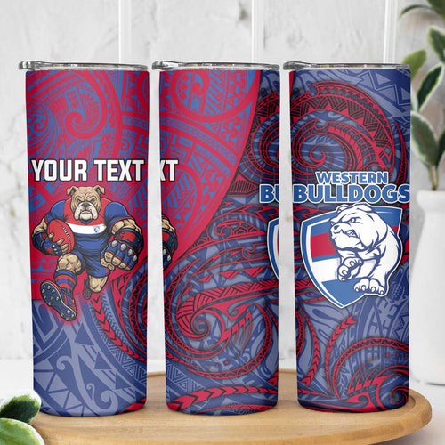 Custom Western Bulldogs Mascot Skinny Tumbler Polynesian Tribal Swirl Dynamic - Bulldog Football