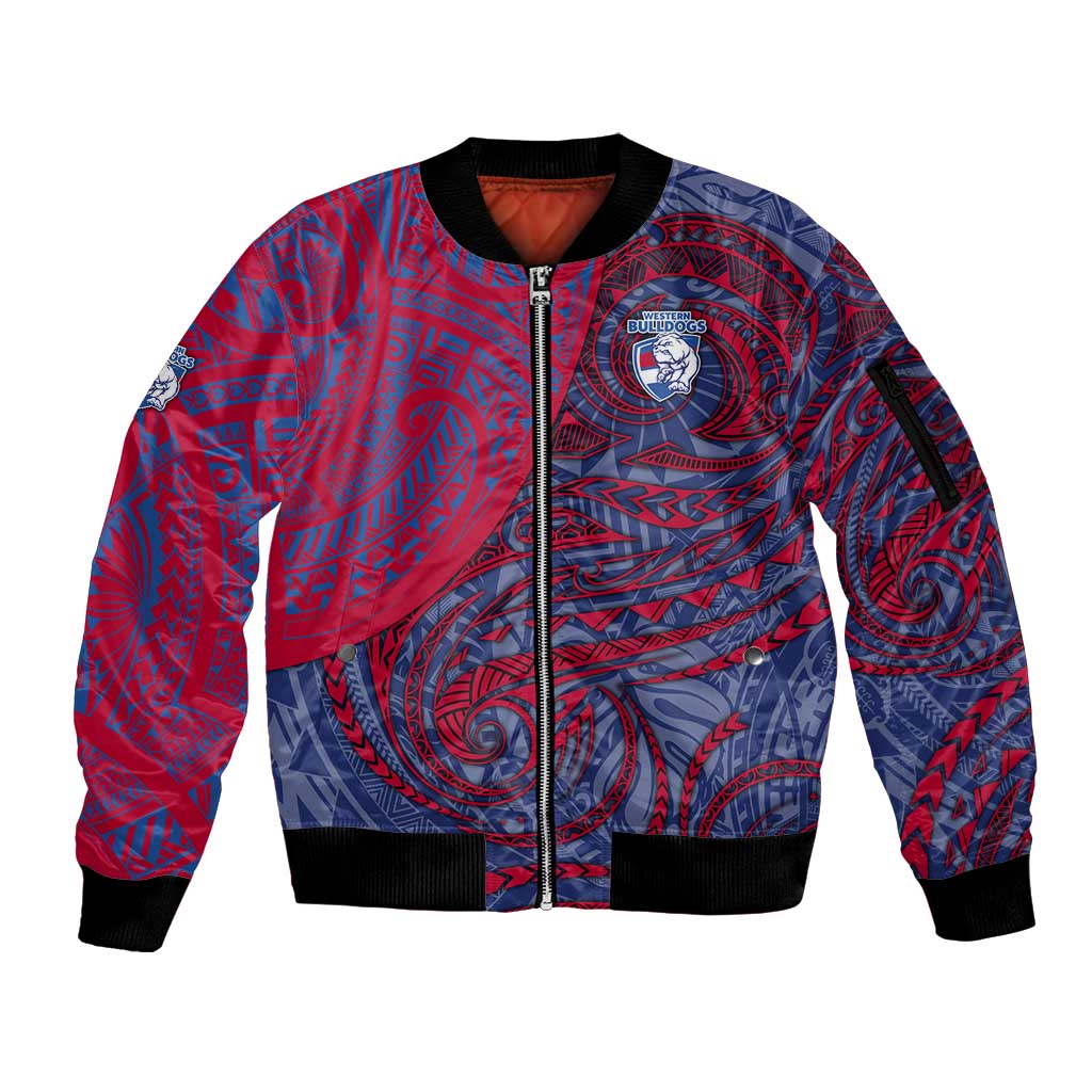 Custom Western Bulldogs Mascot Sleeve Zip Bomber Jacket Polynesian Tribal Swirl Dynamic - Bulldog Football