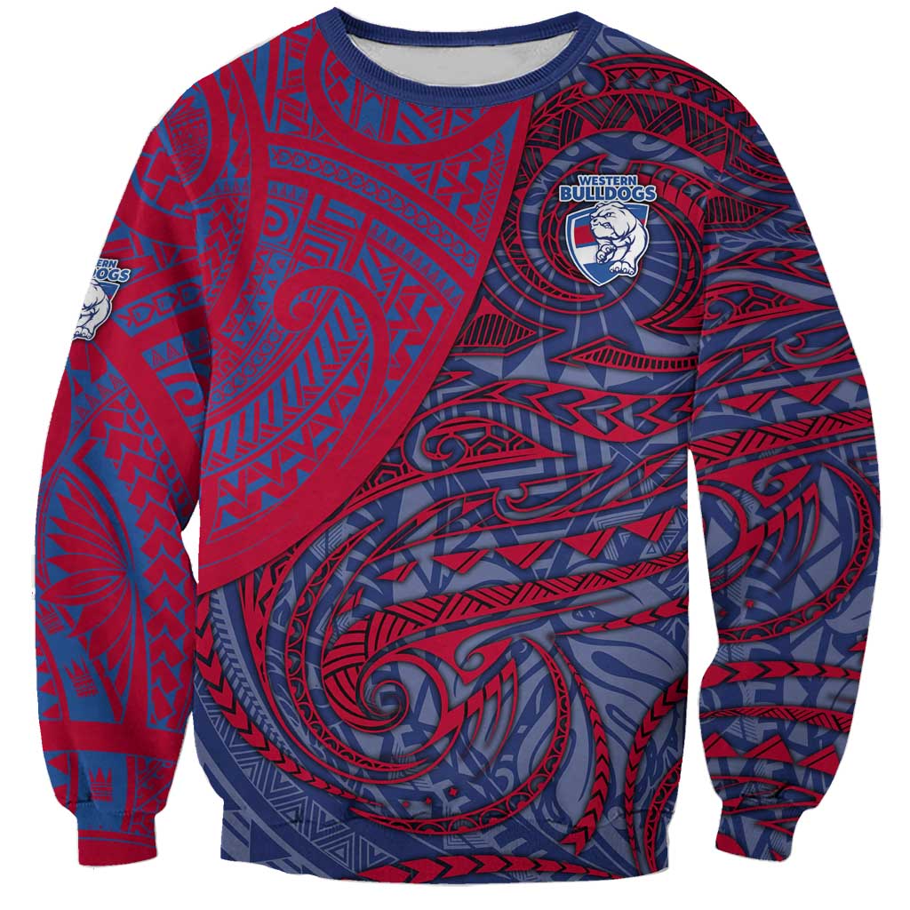 Custom Western Bulldogs Mascot Sweatshirt Polynesian Tribal Swirl Dynamic - Bulldog Football