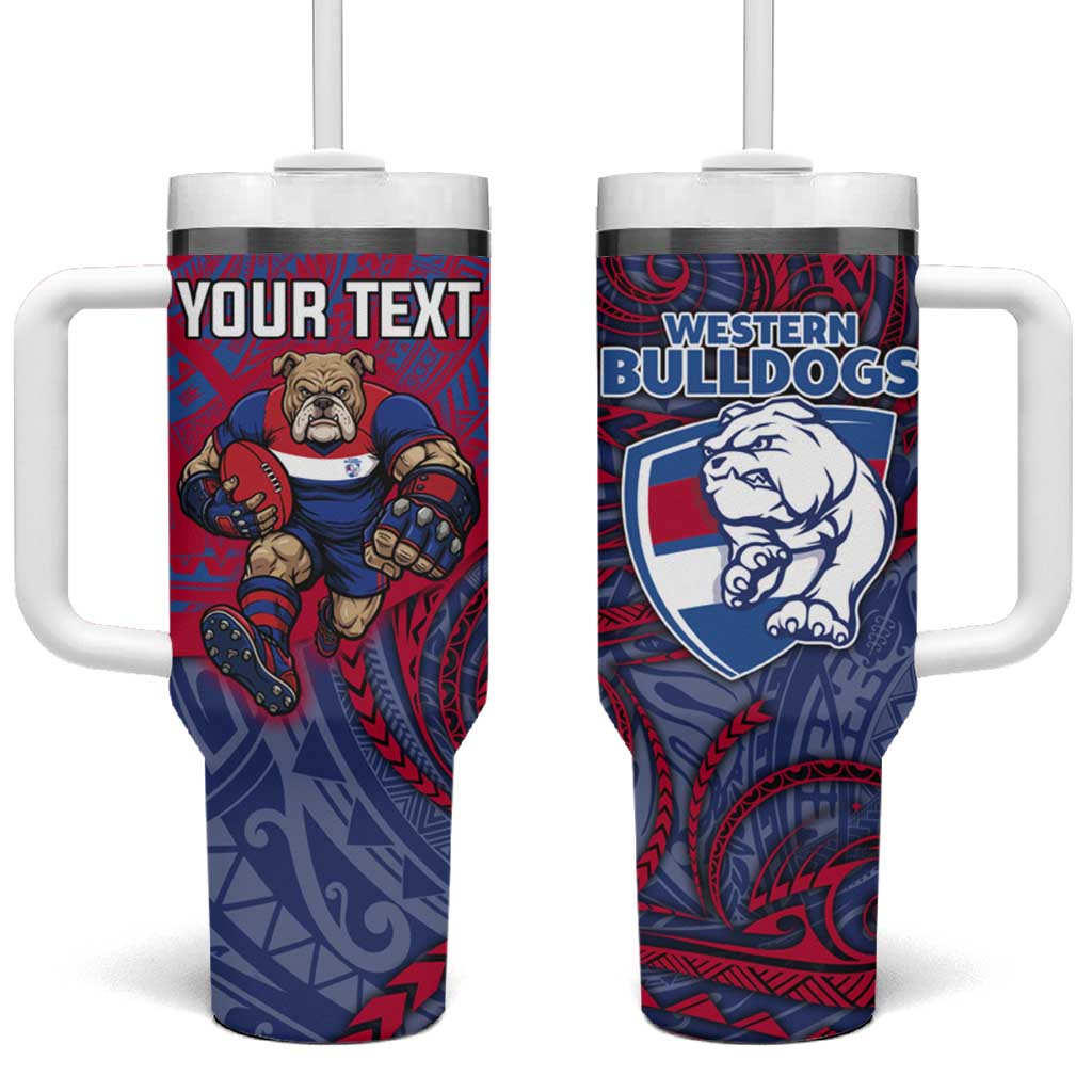 Custom Western Bulldogs Mascot Tumbler With Handle Polynesian Tribal Swirl Dynamic - Bulldog Football