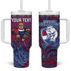 Custom Western Bulldogs Mascot Tumbler With Handle Polynesian Tribal Swirl Dynamic - Bulldog Football