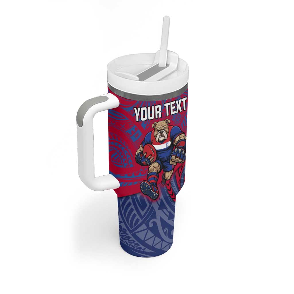 Custom Western Bulldogs Mascot Tumbler With Handle Polynesian Tribal Swirl Dynamic - Bulldog Football