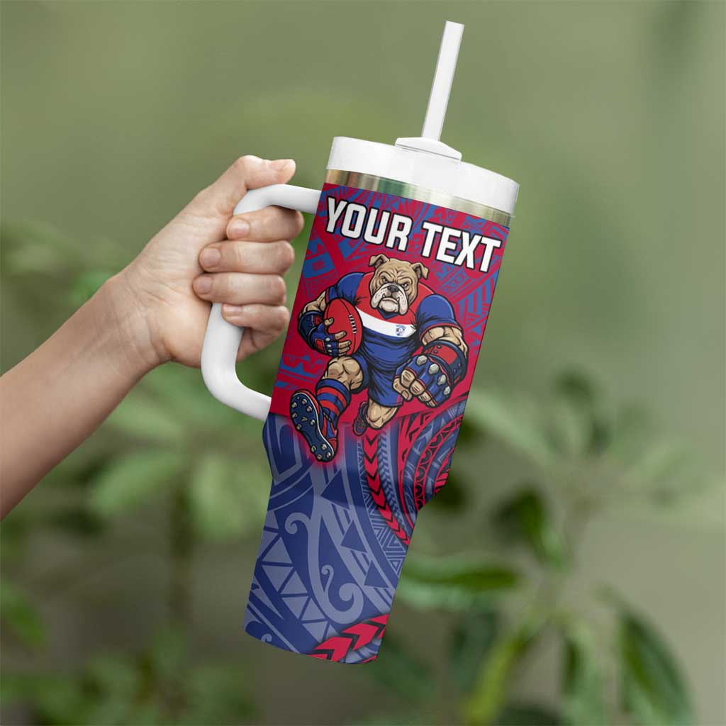 Custom Western Bulldogs Mascot Tumbler With Handle Polynesian Tribal Swirl Dynamic - Bulldog Football