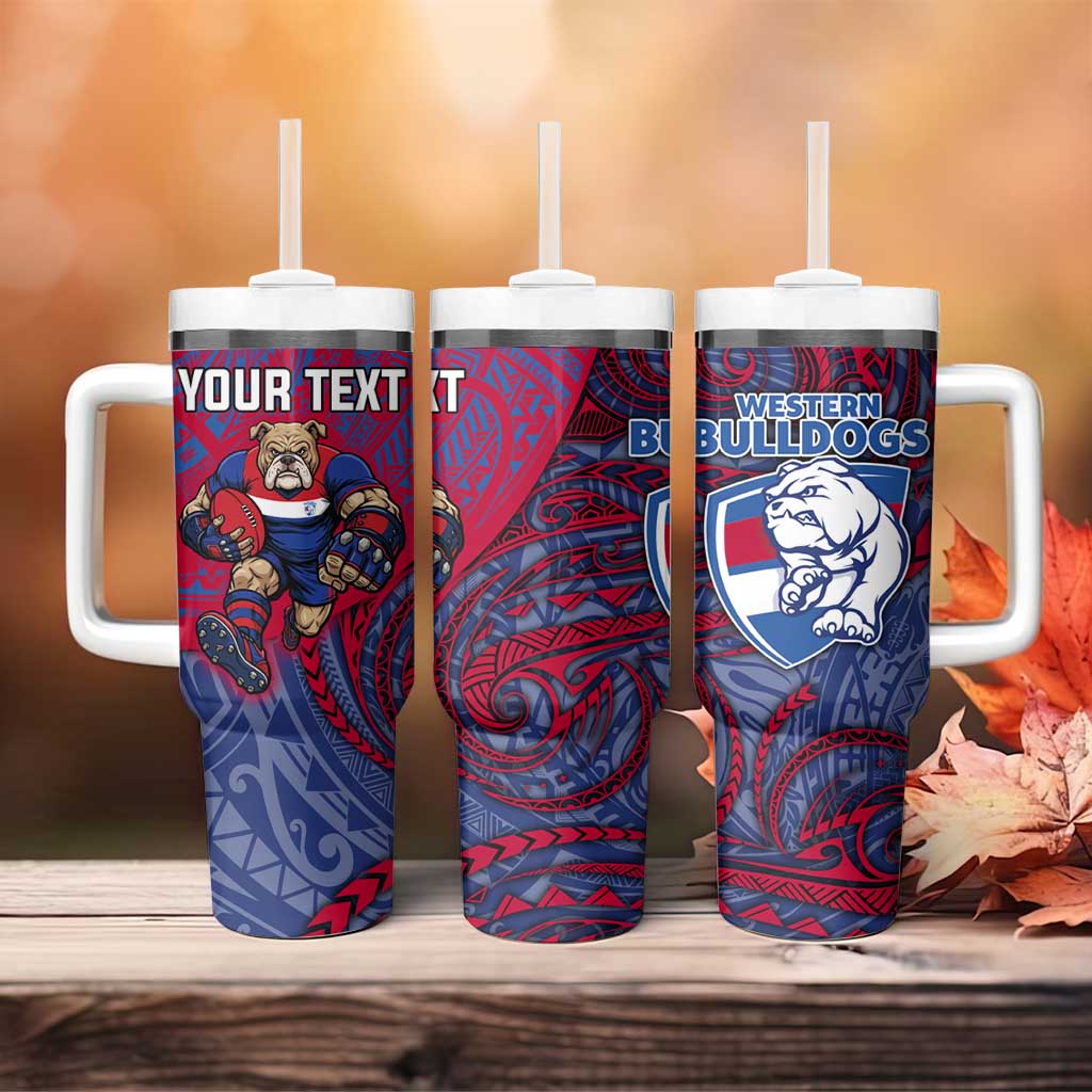 Custom Western Bulldogs Mascot Tumbler With Handle Polynesian Tribal Swirl Dynamic - Bulldog Football
