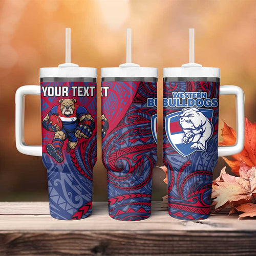Custom Western Bulldogs Mascot Tumbler With Handle Polynesian Tribal Swirl Dynamic - Bulldog Football