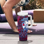 Custom Western Bulldogs Mascot Tumbler With Handle Polynesian Tribal Swirl Dynamic - Bulldog Football