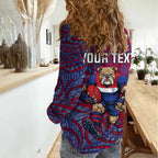Custom Western Bulldogs Mascot Women Casual Shirt Polynesian Tribal Swirl Dynamic - Bulldog Football