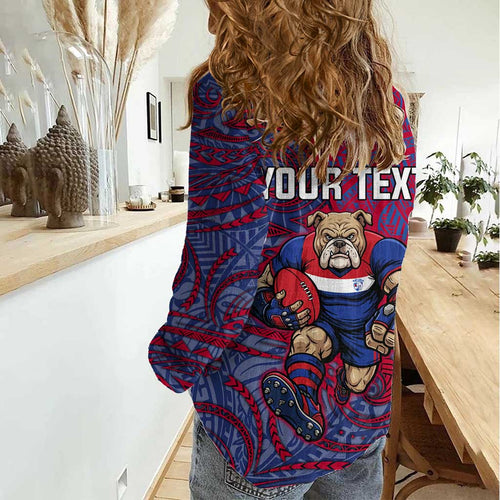 Custom Western Bulldogs Mascot Women Casual Shirt Polynesian Tribal Swirl Dynamic - Bulldog Football