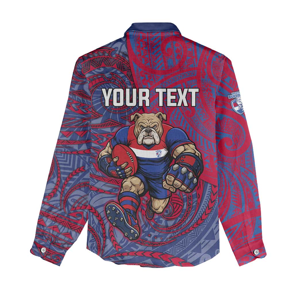 Custom Western Bulldogs Mascot Women Casual Shirt Polynesian Tribal Swirl Dynamic - Bulldog Football