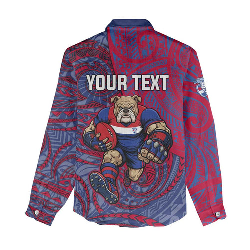 Custom Western Bulldogs Mascot Women Casual Shirt Polynesian Tribal Swirl Dynamic - Bulldog Football