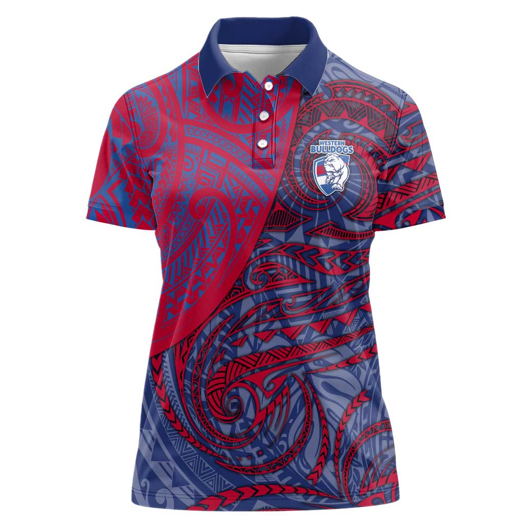 Custom Western Bulldogs Mascot Women Polo Shirt Polynesian Tribal Swirl Dynamic - Bulldog Football