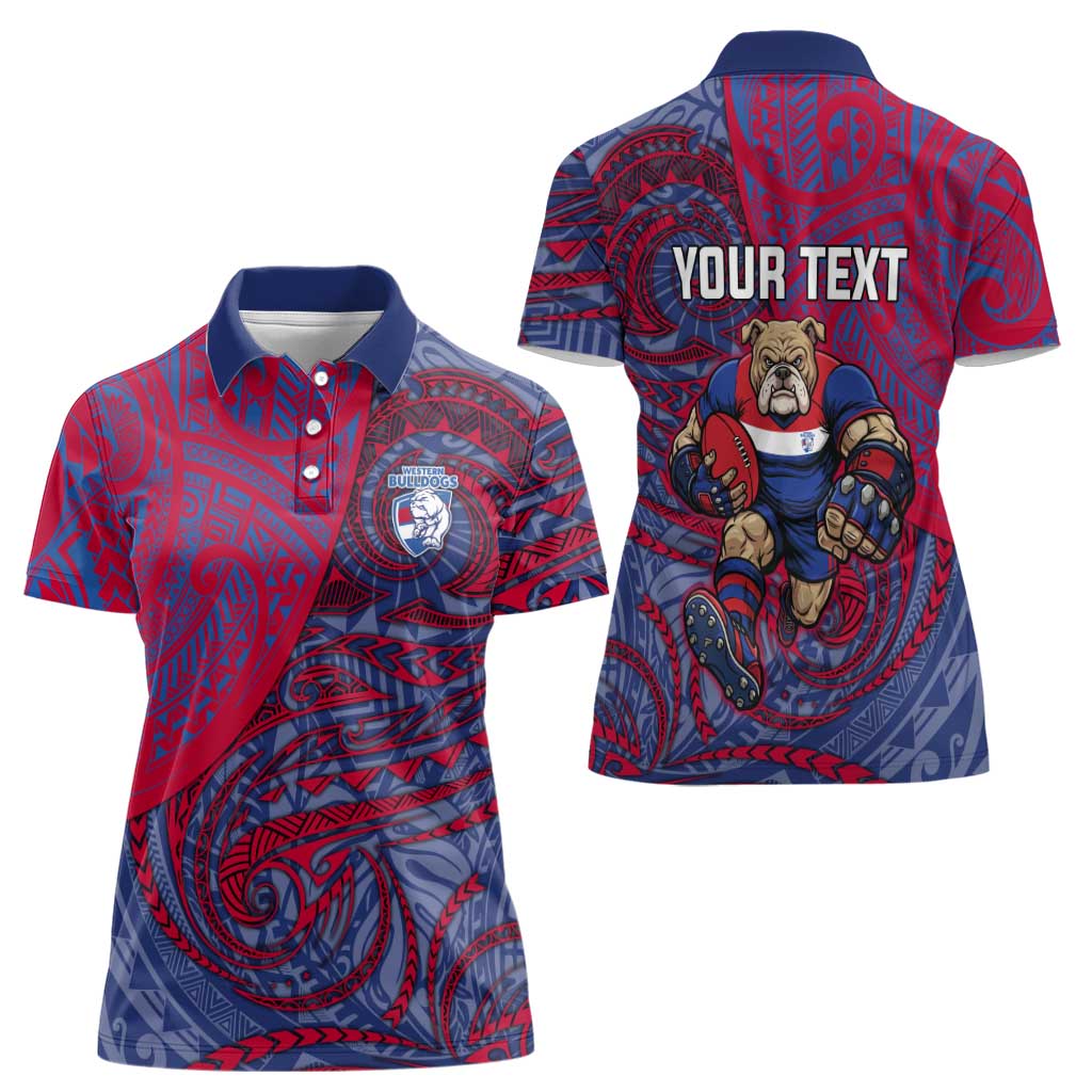 Custom Western Bulldogs Mascot Women Polo Shirt Polynesian Tribal Swirl Dynamic - Bulldog Football