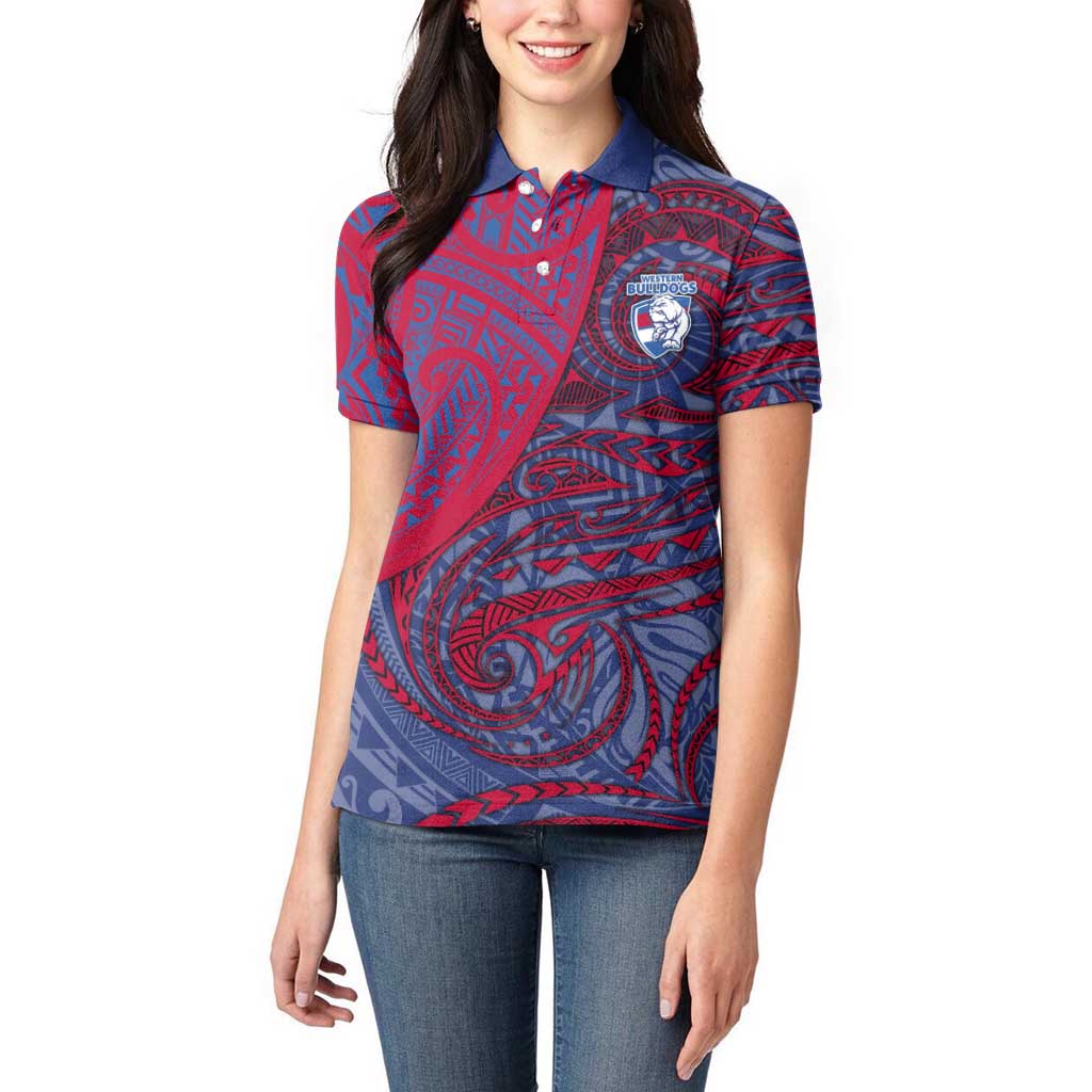Custom Western Bulldogs Mascot Women Polo Shirt Polynesian Tribal Swirl Dynamic - Bulldog Football