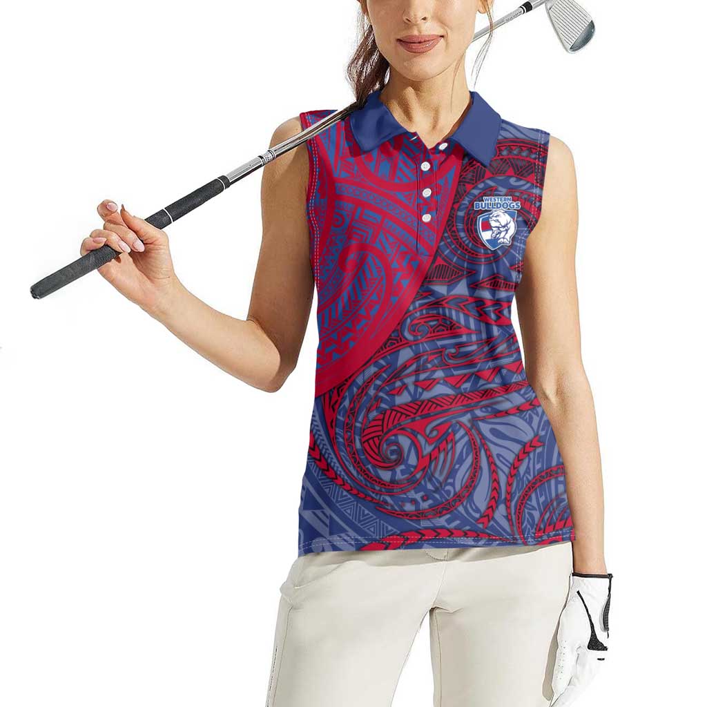 Custom Western Bulldogs Mascot Women Sleeveless Polo Shirt Polynesian Tribal Swirl Dynamic - Bulldog Football