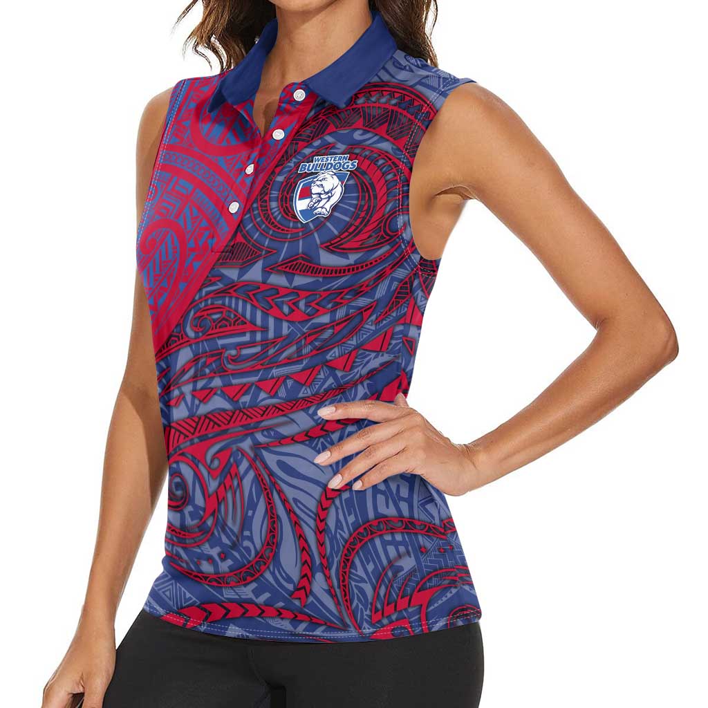 Custom Western Bulldogs Mascot Women Sleeveless Polo Shirt Polynesian Tribal Swirl Dynamic - Bulldog Football