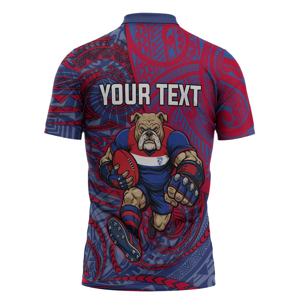Custom Western Bulldogs Mascot Zipper Polo Shirt Polynesian Tribal Swirl Dynamic - Bulldog Football