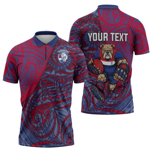 Custom Western Bulldogs Mascot Zipper Polo Shirt Polynesian Tribal Swirl Dynamic - Bulldog Football