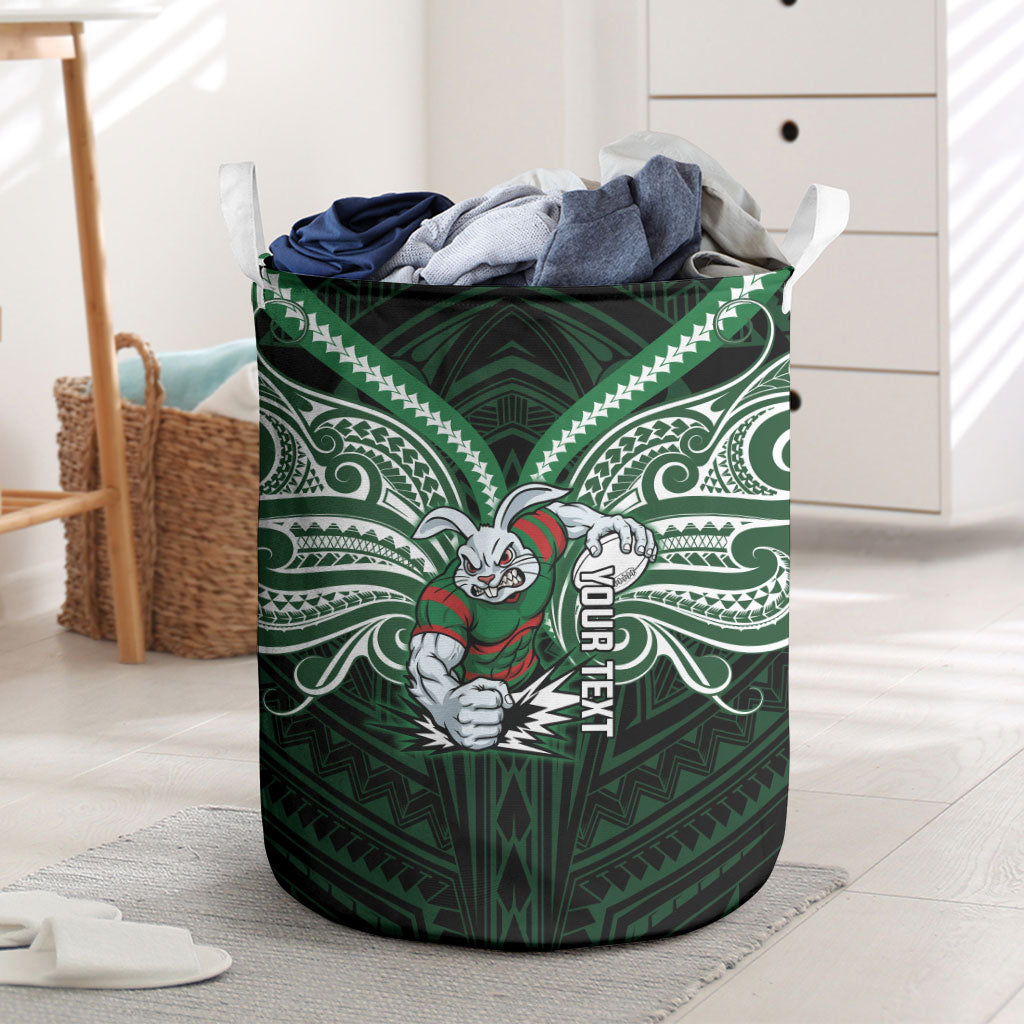 Custom South Sydney Rabbitohs Rugby Laundry Basket Rabbit Warrior Polynesia Islander Rugby Mascot