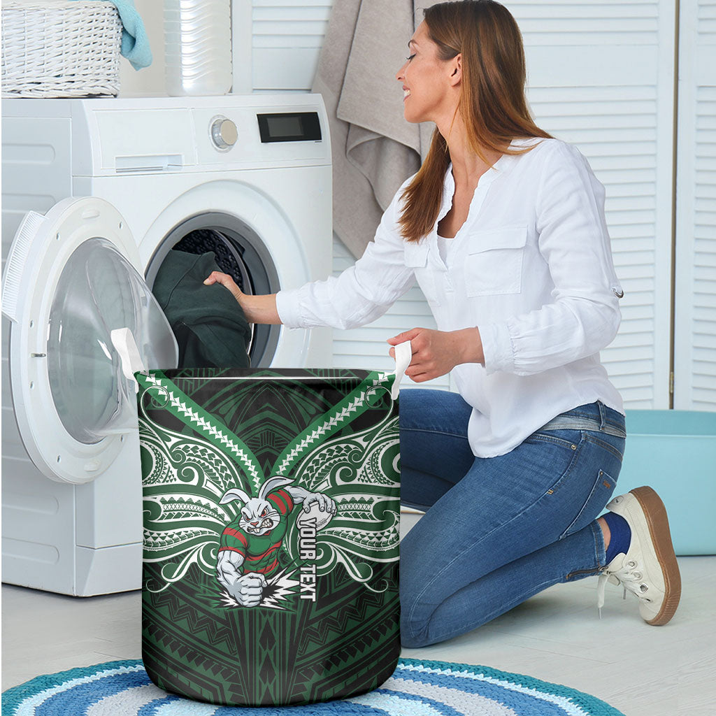 Custom South Sydney Rabbitohs Rugby Laundry Basket Rabbit Warrior Polynesia Islander Rugby Mascot