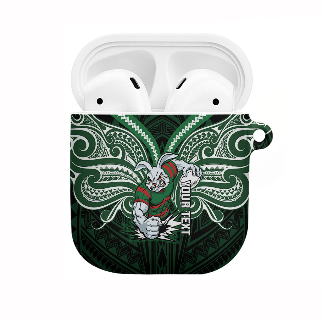 Custom South Sydney Rabbitohs Rugby AirPods Case Rabbit Warrior Polynesia Islander Rugby Mascot