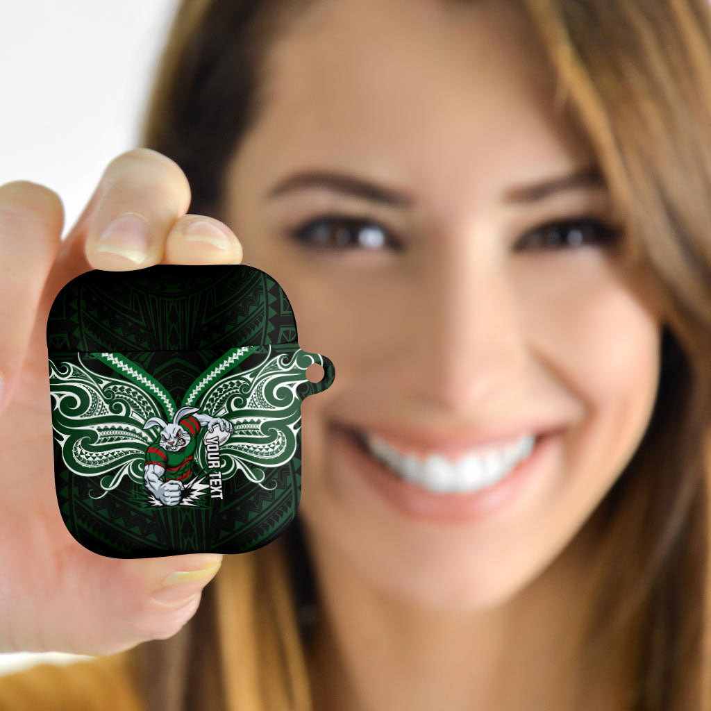 Custom South Sydney Rabbitohs Rugby AirPods Case Rabbit Warrior Polynesia Islander Rugby Mascot