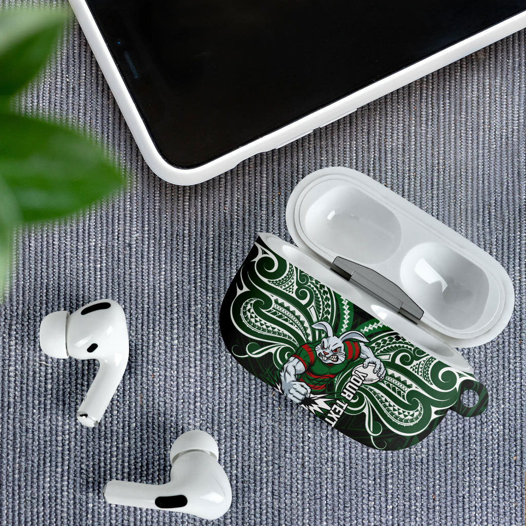 Custom South Sydney Rabbitohs Rugby AirPods Case Rabbit Warrior Polynesia Islander Rugby Mascot