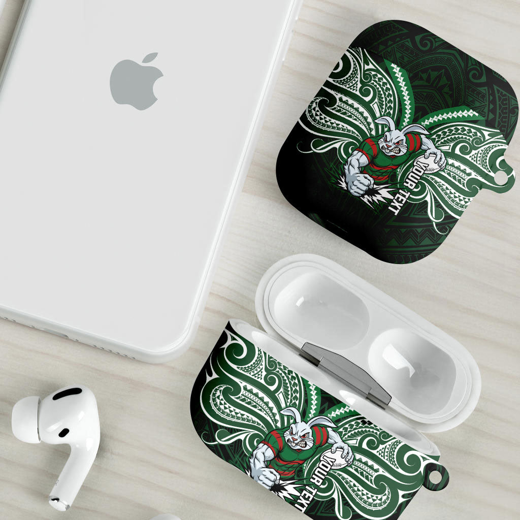 Custom South Sydney Rabbitohs Rugby AirPods Case Rabbit Warrior Polynesia Islander Rugby Mascot
