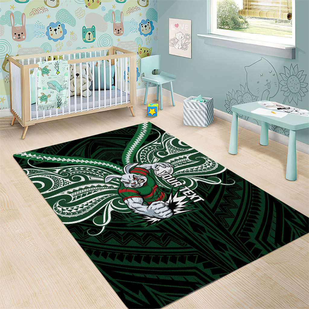 Custom South Sydney Rabbitohs Rugby Area Rug Rabbit Warrior Polynesia Islander Rugby Mascot
