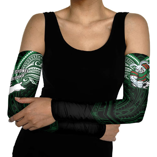 Custom South Sydney Rabbitohs Rugby Arm Sleeves Rabbit Warrior Polynesia Islander Rugby Mascot