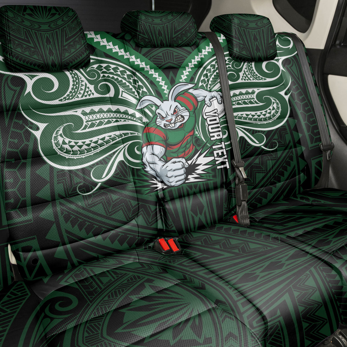 Custom South Sydney Rabbitohs Rugby Back Car Seat Cover Rabbit Warrior Polynesia Islander Rugby Mascot