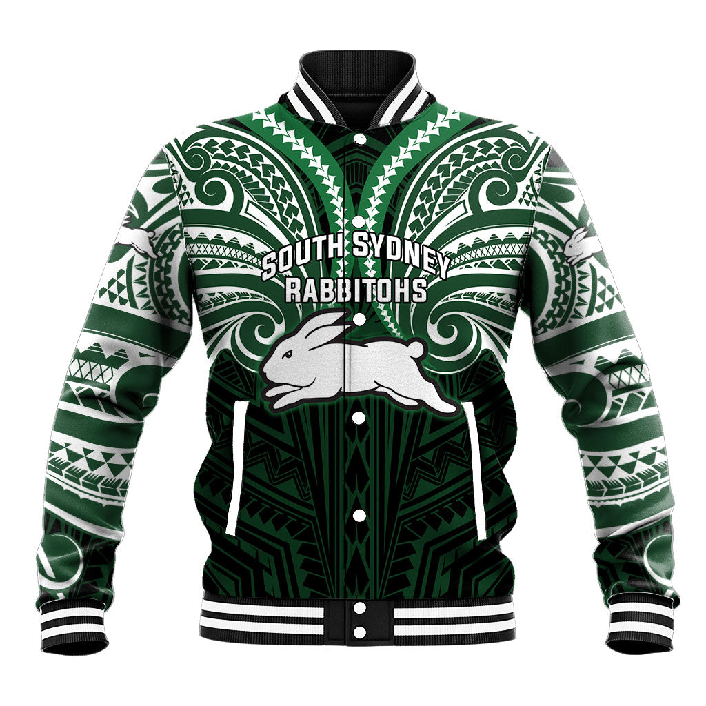 Custom South Sydney Rabbitohs Rugby Baseball Jacket Rabbit Warrior Polynesia Islander Rugby Mascot