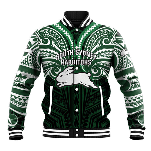 Custom South Sydney Rabbitohs Rugby Baseball Jacket Rabbit Warrior Polynesia Islander Rugby Mascot