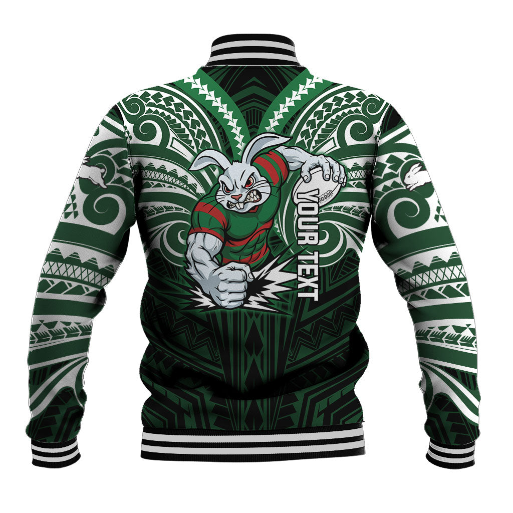 Custom South Sydney Rabbitohs Rugby Baseball Jacket Rabbit Warrior Polynesia Islander Rugby Mascot