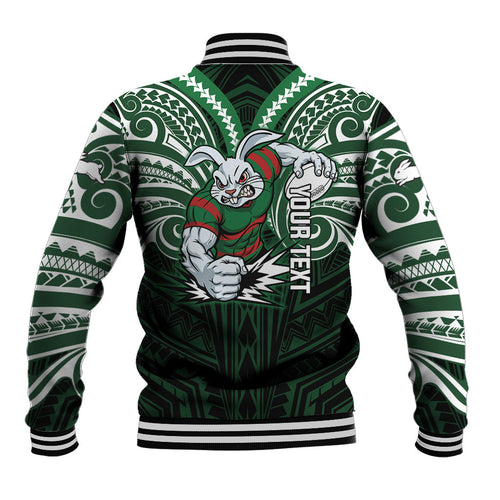 Custom South Sydney Rabbitohs Rugby Baseball Jacket Rabbit Warrior Polynesia Islander Rugby Mascot