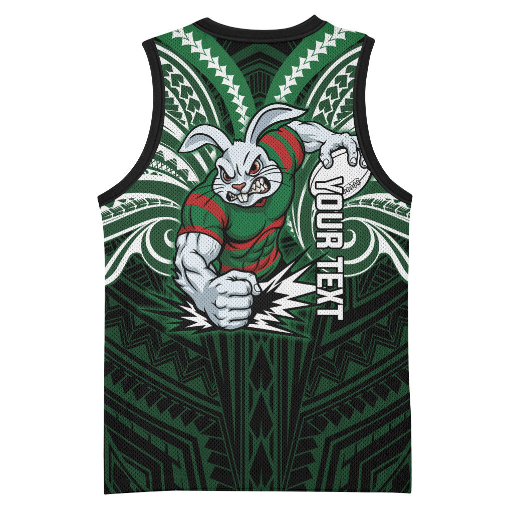 Custom South Sydney Rabbitohs Rugby Basketball Jersey Rabbit Warrior Polynesia Islander Rugby Mascot