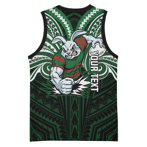Custom South Sydney Rabbitohs Rugby Basketball Jersey Rabbit Warrior Polynesia Islander Rugby Mascot