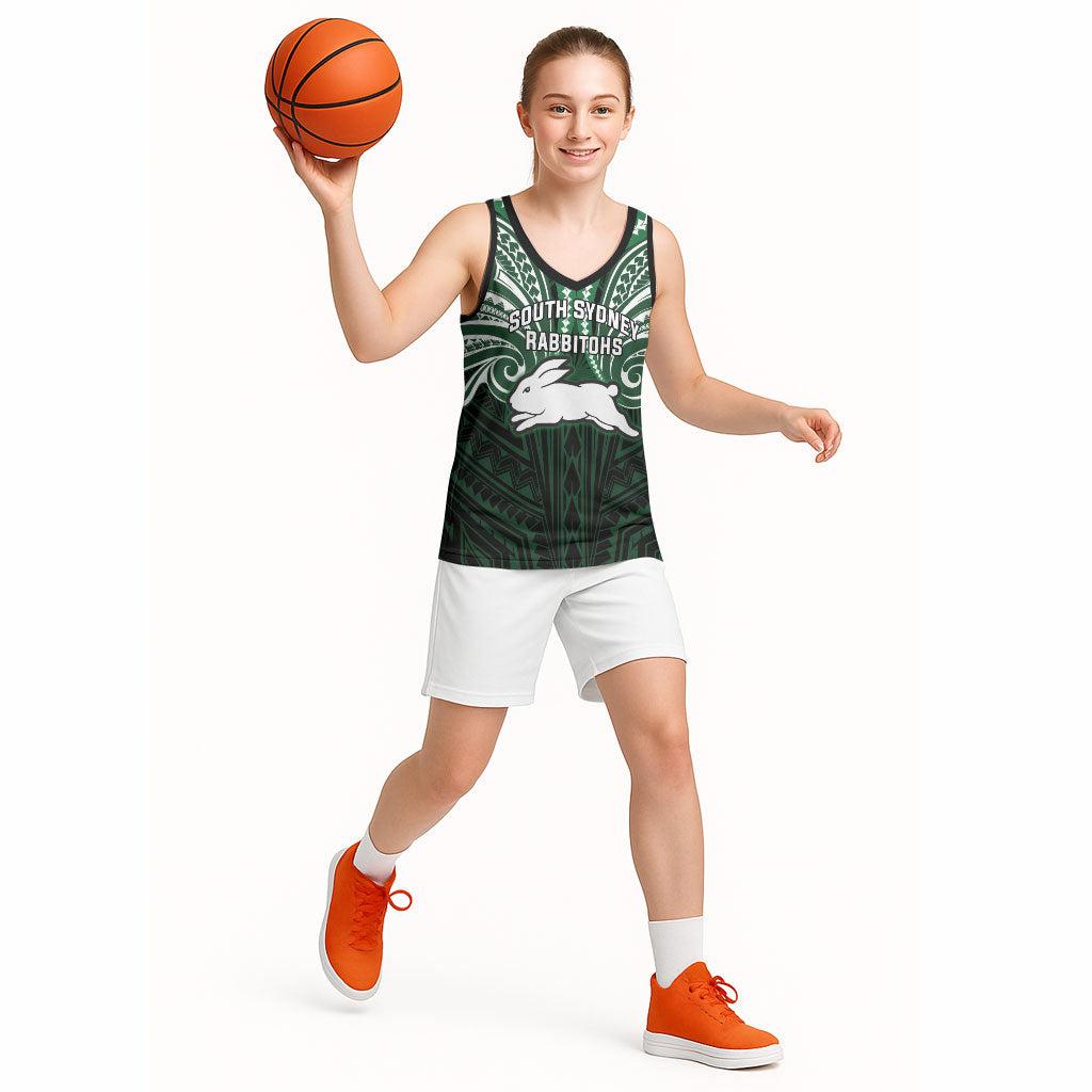 Custom South Sydney Rabbitohs Rugby Basketball Jersey Rabbit Warrior Polynesia Islander Rugby Mascot