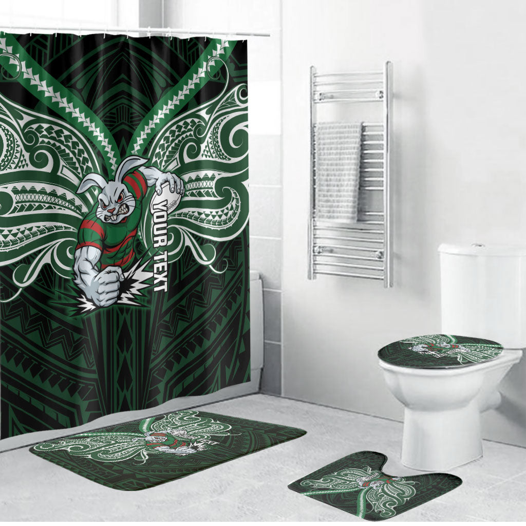 Custom South Sydney Rabbitohs Rugby Bathroom Set Rabbit Warrior Polynesia Islander Rugby Mascot