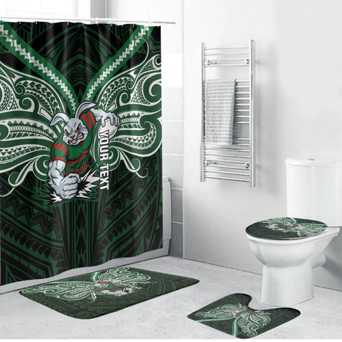 Custom South Sydney Rabbitohs Rugby Bathroom Set Rabbit Warrior Polynesia Islander Rugby Mascot