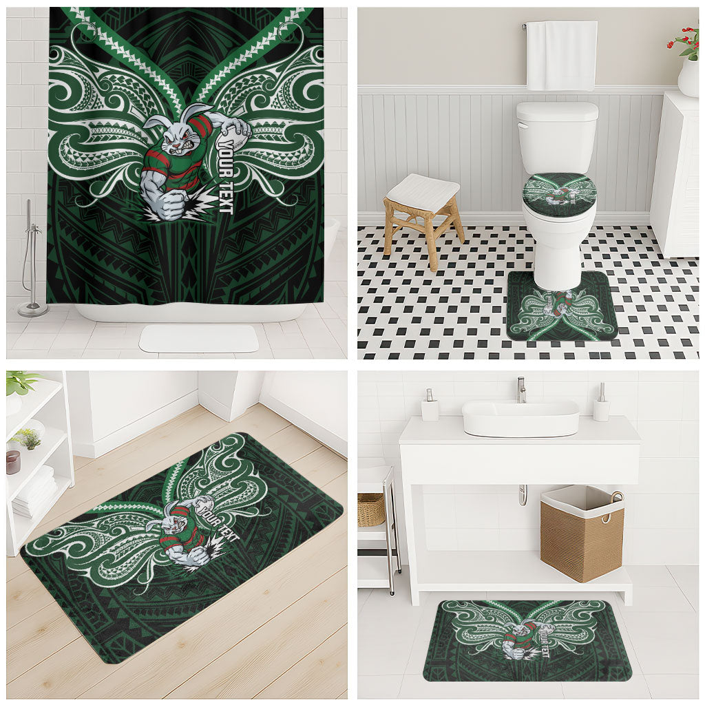 Custom South Sydney Rabbitohs Rugby Bathroom Set Rabbit Warrior Polynesia Islander Rugby Mascot
