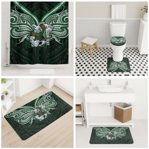 Custom South Sydney Rabbitohs Rugby Bathroom Set Rabbit Warrior Polynesia Islander Rugby Mascot